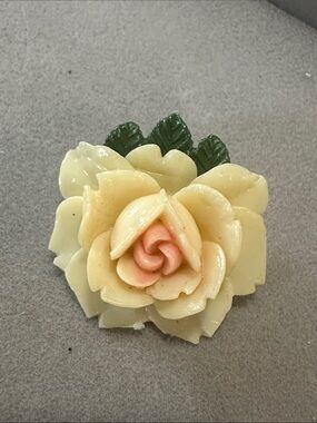 Cream and Pink Rose Leaf Brooch - Classic Floral Pin